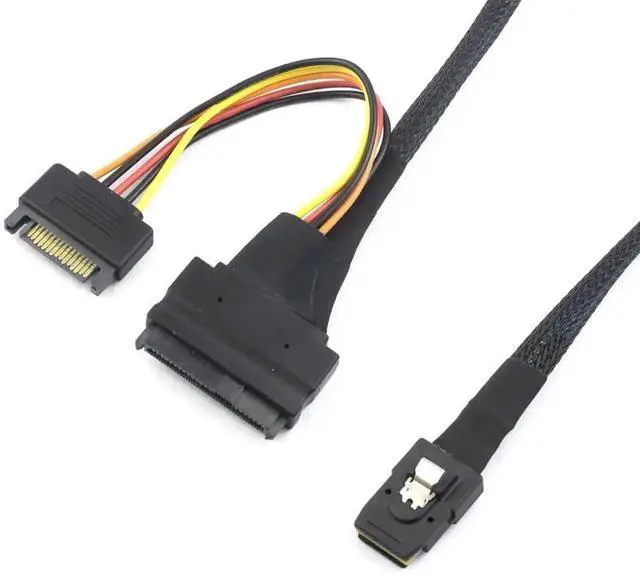 Alt view image 2 of 4 - Aomoproing MINI SAS SFF-8087 to SFF-8639 Female with SATA 15Pin Power Cable, 12Gbps High-Speed Server Connection Cable Compatible with U.2 NVMe SSD, RAID Controller, Storage Expansion (0.5M/19.68in)