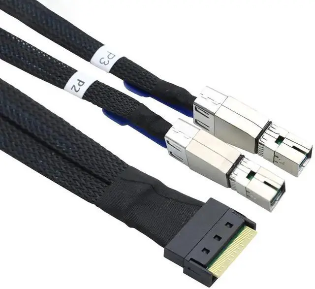 Main image of Aomoproing Slimline SAS SFF 8654 8i to Dual SAS HD SFF 8644 Server Cable with Full-Cover Anti-Misplug Design 32AWG Data Harness, 10 Ohm Impedance (1M)