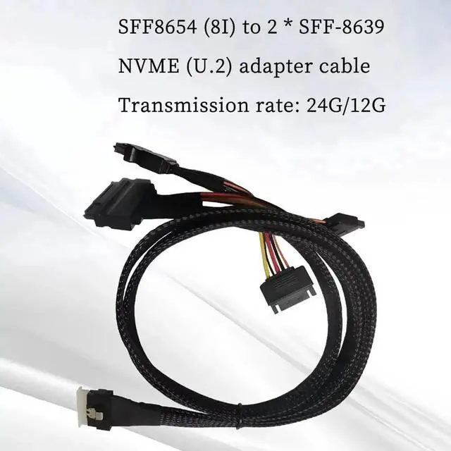 Alt view image 3 of 6 - Aomoproing SFF-8654 8i to Dual SFF-8639 NVMe (U.2) Cable 80cm SlimSAS to SAS/SATA Data Transfer Cable Compatible with NVMe SSDs