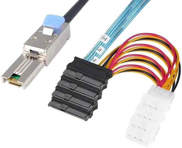 Main image of Aomoproing 2PCS Mini-SAS SFF-8088 26P to 4 X SAS SFF-8482 29 Pin with Power Cable 1 Meter 3.3FT