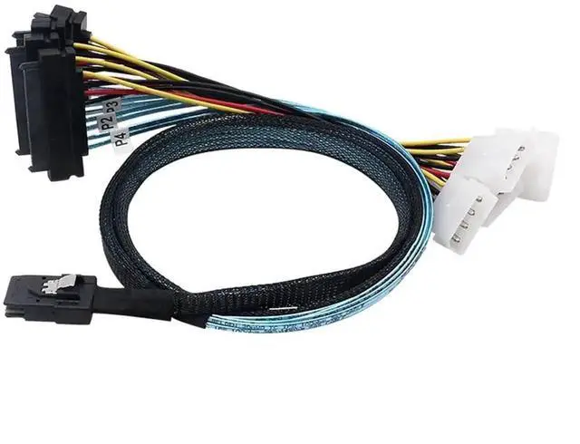 Alt view image 2 of 7 - Aomoproing Internal Mini SAS SFF-8087 to (4) 29pin SFF-8482 connectors with SATA Power, 1M / 3.3FT