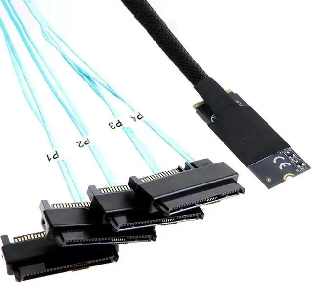 Alt view image 3 of 6 - Aomoproing M.2 SFF-8643 to 4 x SAS 8482 Converter Cable 12Gbps High-Speed Server Interconnect, 30AWG Copper Wire, Plug and Play (1m)