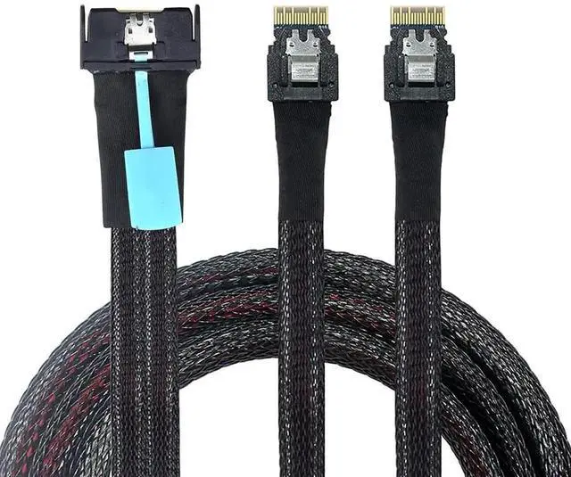 Main image of Aomoproing Slimline SAS 8i to Dual SFF 8654 4i Server Cable \u2013 24Gbps High Speed Data Transfer Cord, 85 Ohm Impedance (0.5M)