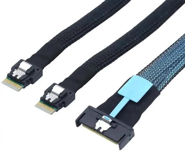 Alt view image 2 of 6 - Aomoproing Slimline SAS 8i to Dual SFF 8654 4i Server Cable \u2013 24Gbps High Speed Data Transfer Cord, 85 Ohm Impedance (0.5M)