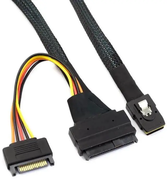 Alt view image 4 of 5 - Aomoproing MINI SAS SFF-8087 to SFF-8639 Female with SATA 15Pin Power Cable, 12Gbps High-Speed Server Connection Cable Compatible with U.2 NVMe SSD, RAID Controller, Storage Expansion (1m/39.37in)