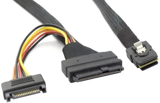 Alt view image 5 of 5 - Aomoproing MINI SAS SFF-8087 to SFF-8639 Female with SATA 15Pin Power Cable, 12Gbps High-Speed Server Connection Cable Compatible with U.2 NVMe SSD, RAID Controller, Storage Expansion (1m/39.37in)