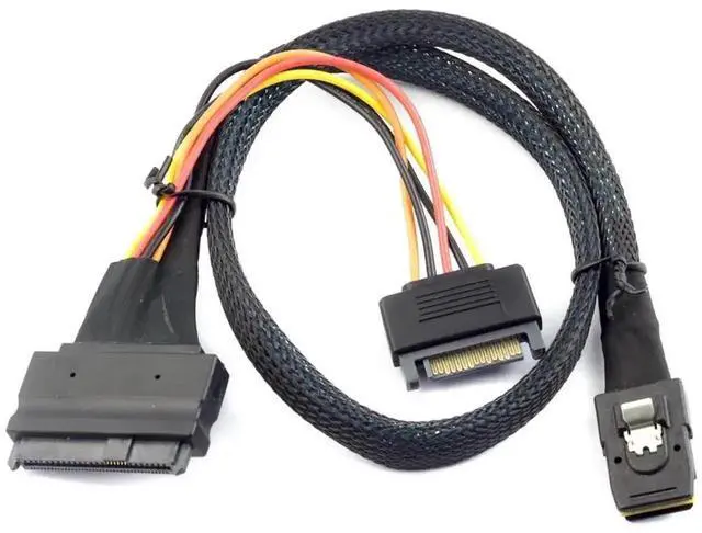 Alt view image 3 of 5 - Aomoproing MINI SAS SFF-8087 to SFF-8639 Female with SATA 15Pin Power Cable, 12Gbps High-Speed Server Connection Cable Compatible with U.2 NVMe SSD, RAID Controller, Storage Expansion (1m/39.37in)