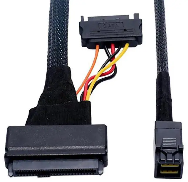 Alt view image 3 of 5 - Aomoproing Mini SAS SFF-8643 to U.2 SFF-8639 Cable with 15-Pin Power Connector IO-CAB40121 High-Speed 16GT/s PCIe 4-Lane Data Cable for Server, Workstation, Storage System (0.5M/19.68in)