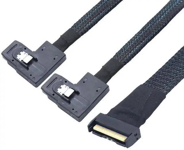 Alt view image 4 of 6 - Aomoproing PCIE Gen5 MCIO 8X 8i to Dual Mini SAS SFF-8087 Right Angle Server Adapter Cable 32Gbps High Speed 85 Ohm Data Cable for RAID Controller, HDD, SSD (0.5M/19.68in)