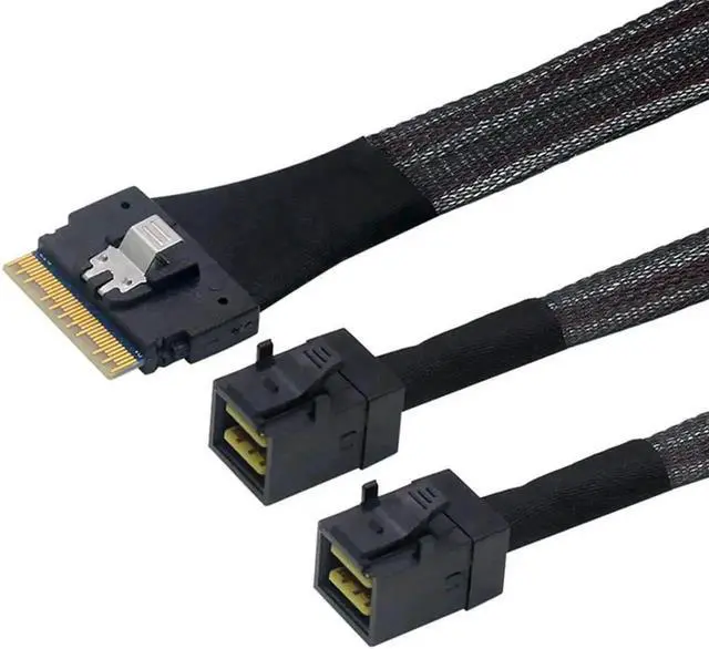 Alt view image 2 of 3 - Aomoproing PCI-E Ultraport Slimline SAS Slim 4.0 SFF-8654 8i 74pin to Dual SFF-8643 4i Mini SAS HD Cable PCI-Express
