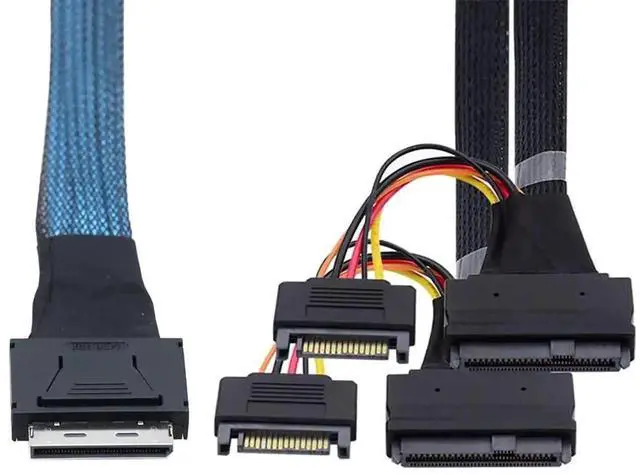 Main image of Aomoproing SFF-8611 8X to Dual SFF-8639 U.2 Cable with 15-Pin SATA Power, 32AWG Copper High-Speed Harness, 12Gbps Data Transfer (1m/39.37in)