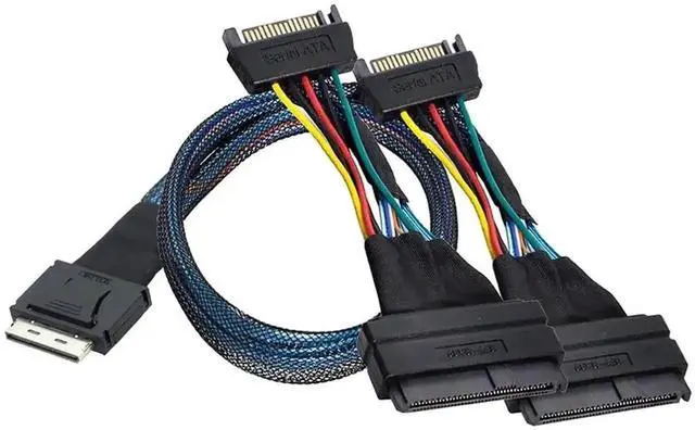 Alt view image 6 of 6 - Aomoproing SFF-8611 8X to Dual SFF-8639 U.2 Cable with 15-Pin SATA Power, 32AWG Copper High-Speed Harness, 12Gbps Data Transfer (1m/39.37in)