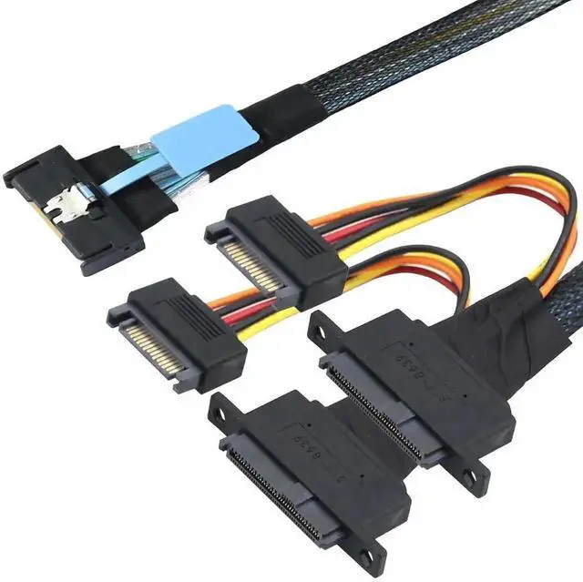 Main image of Aomoproing PCIe 5.0 Slimline MCIO 8i 74P to Dual SFF-8639 Cable with 15-Pin Power Connectors \u2013 High-Speed 32Gbps Server Data Cable Compatible with U.2 SSDs and Storage Systems (1m/39.37in)