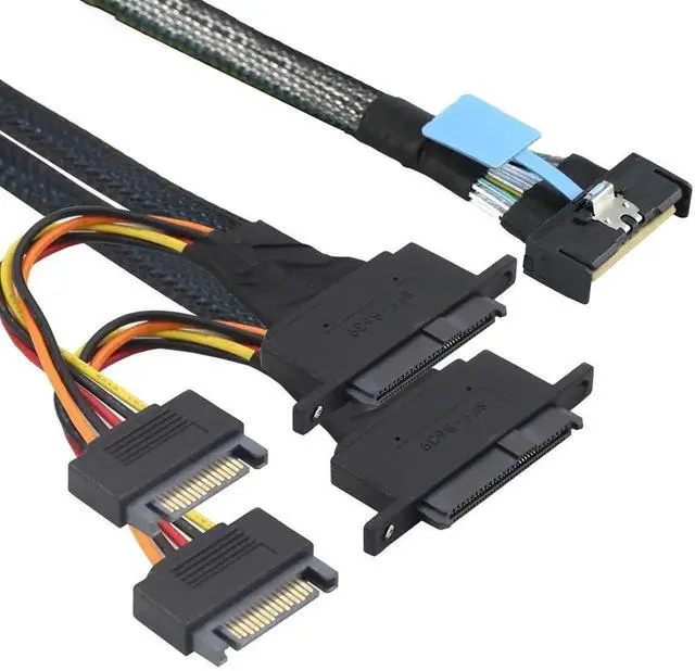 Alt view image 5 of 5 - Aomoproing PCIe 5.0 Slimline MCIO 8i 74P to Dual SFF-8639 Cable with 15-Pin Power Connectors \u2013 High-Speed 32Gbps Server Data Cable Compatible with U.2 SSDs and Storage Systems (1m/39.37in)