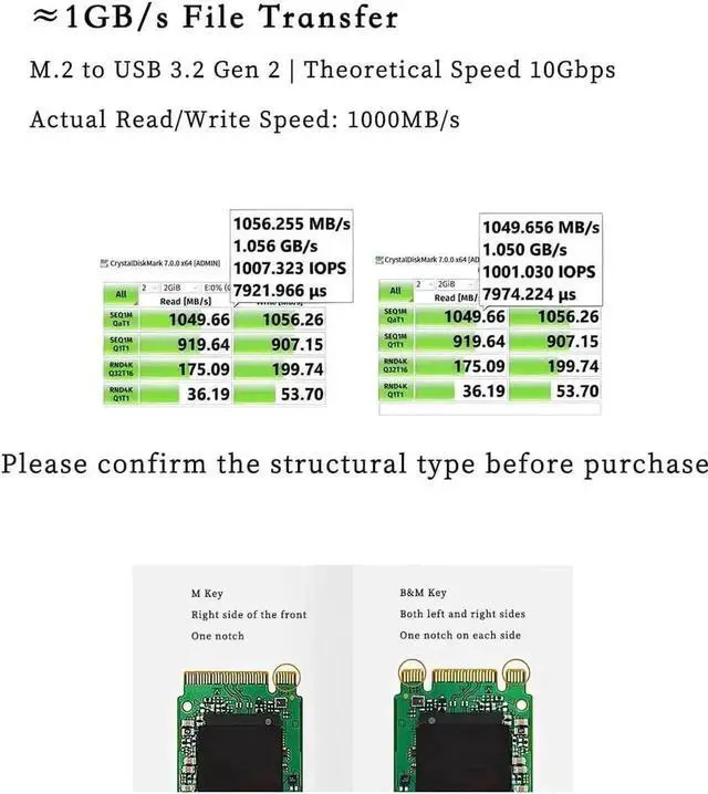 Alt view image 3 of 4 - Aomoproing UR111 SSD Adapter NVMe & SATA to USB 3.2 Gen2 Card, RTL9210C Controller, 10Gbps High Speed M.2 to USB Adapter, B&M Key Solid Gold PCB, Compatible with Windows Linux