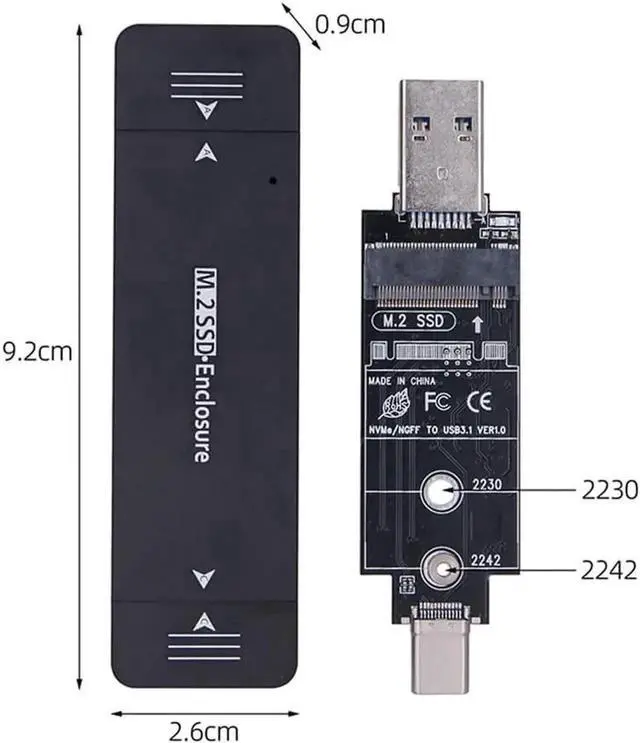 Alt view image 2 of 3 - Aomoproing To NVME M-key M.2 NGFF SATA SSD PCBA Case 2230/2242mm Adapter Combo Type-C & USB3.0 RTL9210B Chipset