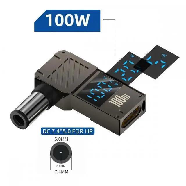 Alt view image 3 of 6 - Aomoproing Cable Type-C USB-C Input to DC 7.4x5.0mm Jack Smart LED Display 100W Output Power 20V 5A PD Charge 65W Adapter for Laptop