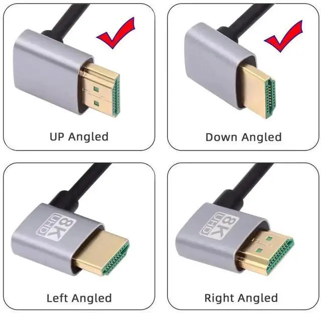 Alt view image 4 of 7 - Aomoproing HDMI 2.1 Cable,HDMI 90 Degree UP Angled Male to Male 90 Degree Down Angled 8K@60Hz 4K@120Hz 48Gbps Ultra High-Speed Gold-Plated Cable 0.5M