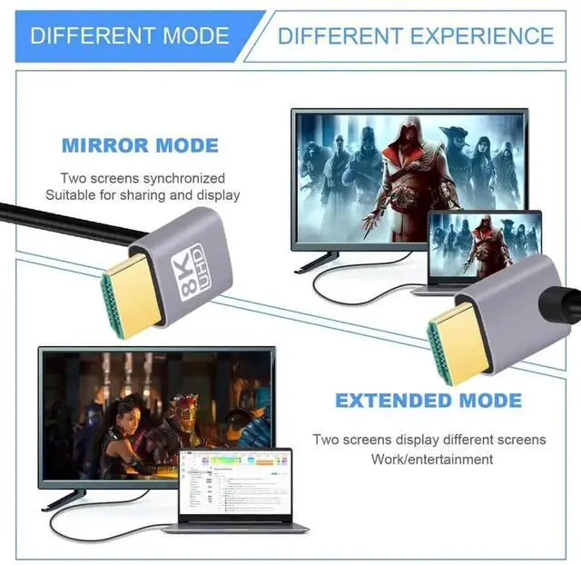 Alt view image 3 of 7 - Aomoproing HDMI 2.1 Cable,HDMI 90 Degree UP Angled Male to Male 90 Degree Down Angled 8K@60Hz 4K@120Hz 48Gbps Ultra High-Speed Gold-Plated Cable 0.5M