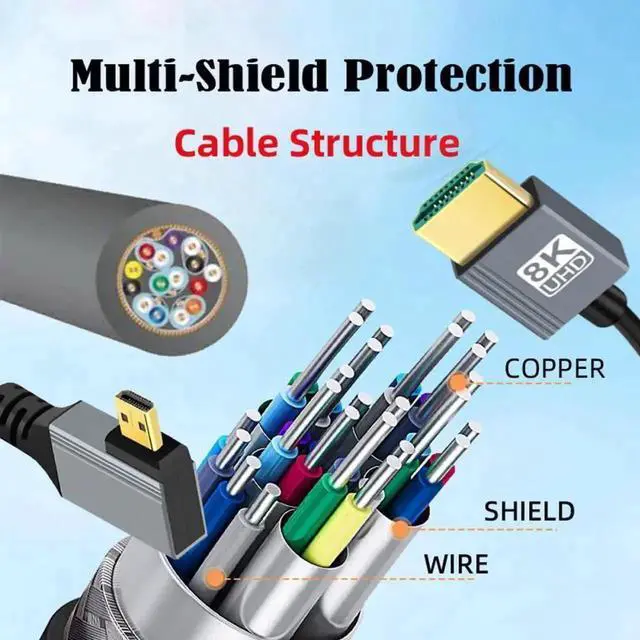 Alt view image 3 of 7 - Aomoproing 90 Degree Left Angled Micro HDMI 2.1 Male Type-D to HDMI Male 8K 60hz Stretch Coiled Cable 100cm for HDTV Camera Laptop Monitor