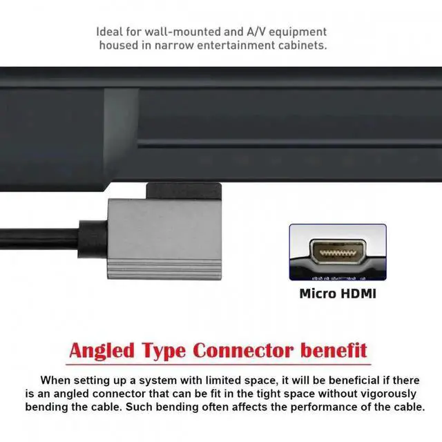 Alt view image 4 of 7 - Aomoproing 90 Degree Left Angled Micro HDMI 2.1 Male Type-D to HDMI Male 8K 60hz Stretch Coiled Cable 100cm for HDTV Camera Laptop Monitor