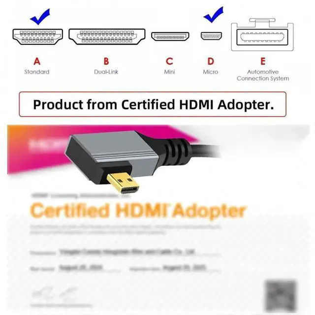 Alt view image 2 of 7 - Aomoproing 90 Degree Left Angled Micro HDMI 2.1 Male Type-D to HDMI Male 8K 60hz Stretch Coiled Cable 100cm for HDTV Camera Laptop Monitor