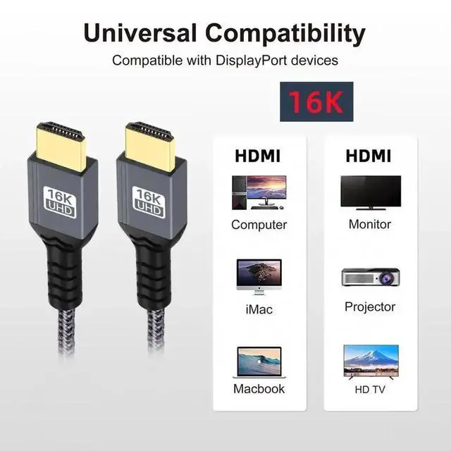 Alt view image 4 of 7 - Aomoproing 16K 8K UHD HDMI 2.2 Version Type-A Male to HDMI Male HDTV Cable for HDTV Desktop Laptop Monitor (200cm)
