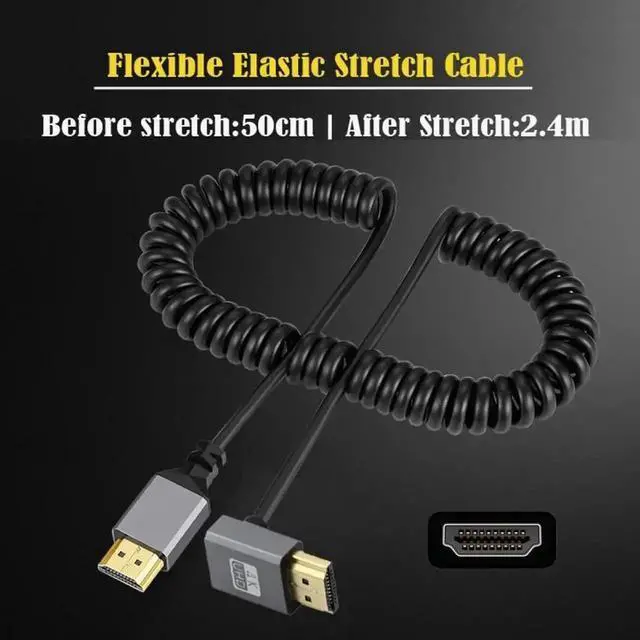 Alt view image 3 of 7 - Aomoproing HDMI 2.0 Male to HDMI Male 4K 60hz Stretch Coiled Cable Up Angled 90 Degree for HDTV Computer Laptop Monitor
