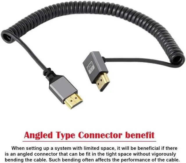 Alt view image 5 of 7 - Aomoproing HDMI 2.0 Male to HDMI Male 4K 60hz Stretch Coiled Cable Up Angled 90 Degree for HDTV Computer Laptop Monitor