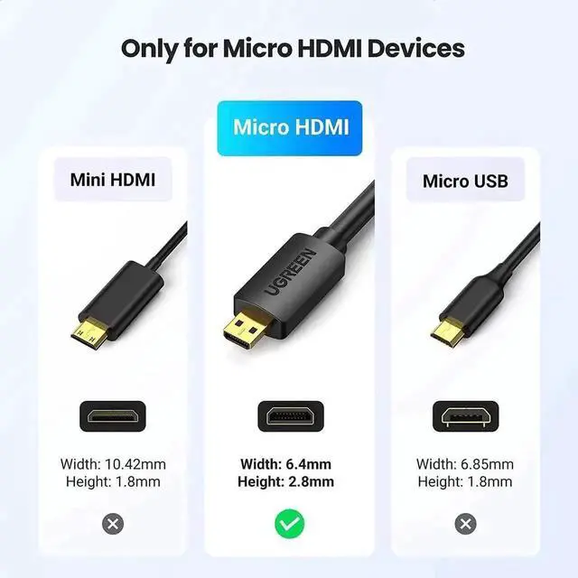 Alt view image 6 of 7 - Aomoproing UGREEN Micro HDMI to HDMI Cable Adapter 4K 60Hz Ethernet Audio Return Channel Compatible with GoPro Hero 7/6 Raspberry Pi 5 Retroid Pocket 3+/3 Yoga 3 B500 Camera Video Capture Card 10FT