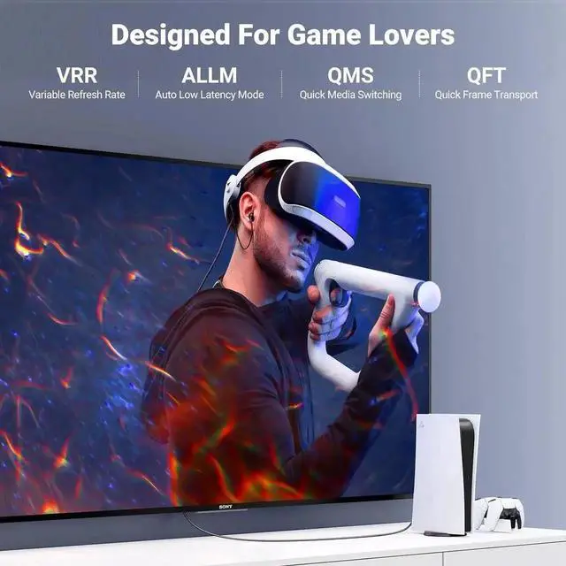 Alt view image 3 of 7 - UGREEN 8K HDMI 2.1 Cable Certified 16FT, 10K Ultra High Speed HDMI Cord 4K 240Hz 48Gbps HDCP 2.2&2.3 eARC HDR Dolby Compatible for PS5 Xbox Series X/Switch 2/Roku TV/Laptop/Monitor/Mac mini M4 Pro