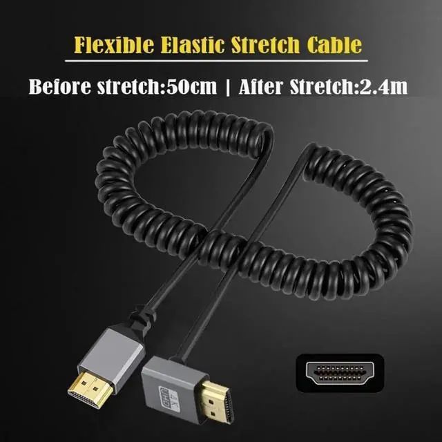 Alt view image 3 of 7 - Aomoproing HDMI 2.0 Male to HDMI Male 4K 60hz Stretch Coiled Cable Up Angled 90 Degree for HDTV Computer Laptop Monitor