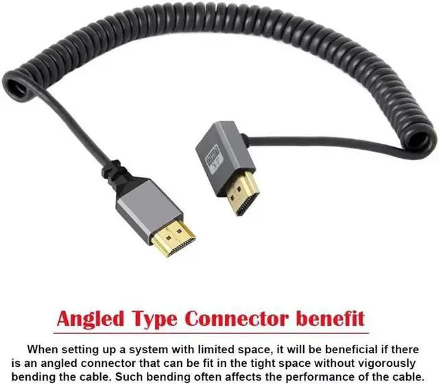 Alt view image 7 of 7 - Aomoproing HDMI 2.0 Male to HDMI Male 4K 60hz Stretch Coiled Cable Up Angled 90 Degree for HDTV Computer Laptop Monitor