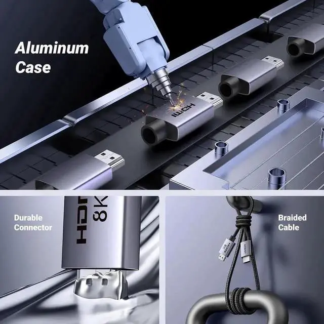 Alt view image 3 of 7 - UGREEN 8K HDMI 2.1 Cable 48Gbps 1.6FT, Certified Ultra High Speed HDMI Cord Aluminum, 4K@240Hz 120Hz 10K 8K@60Hz, HDCP 2.2&2.3, eARC HDR 10 Dolby Compatible with PS5/Blu-ray/Roku TV/Switch 2/Mac mini