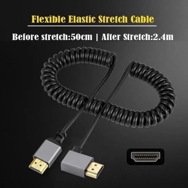 Alt view image 2 of 7 - Aomoproing HDMI 2.0 Male to HDMI Male 4K 60hz Stretch Coiled Cable Right Angled 90 Degree for HDTV Computer Laptop Monitor