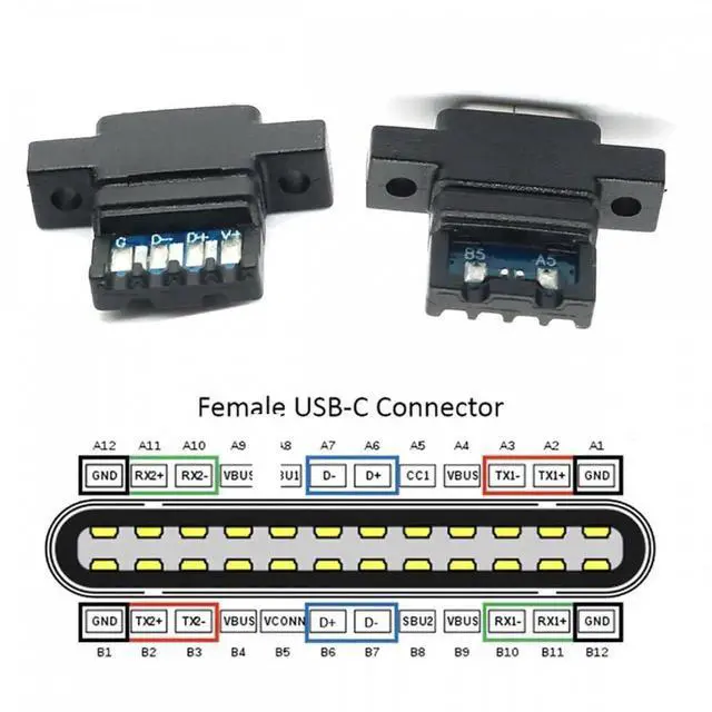 Alt view image 7 of 7 - Aomoproing 5pcs/set DIY OEM Type C Female Socket Connector to 6Pin PCBA Pinout Vertical Scew Mount Type DC 5V/20V PD Power