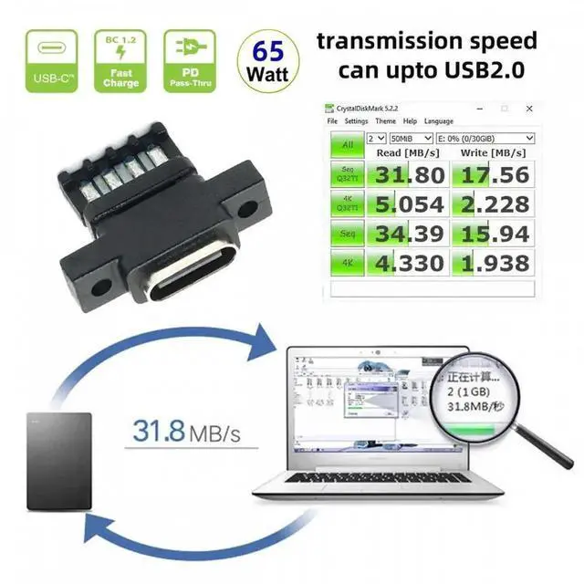 Alt view image 5 of 7 - Aomoproing 5pcs/set DIY OEM Type C Female Socket Connector to 6Pin PCBA Pinout Vertical Scew Mount Type DC 5V/20V PD Power