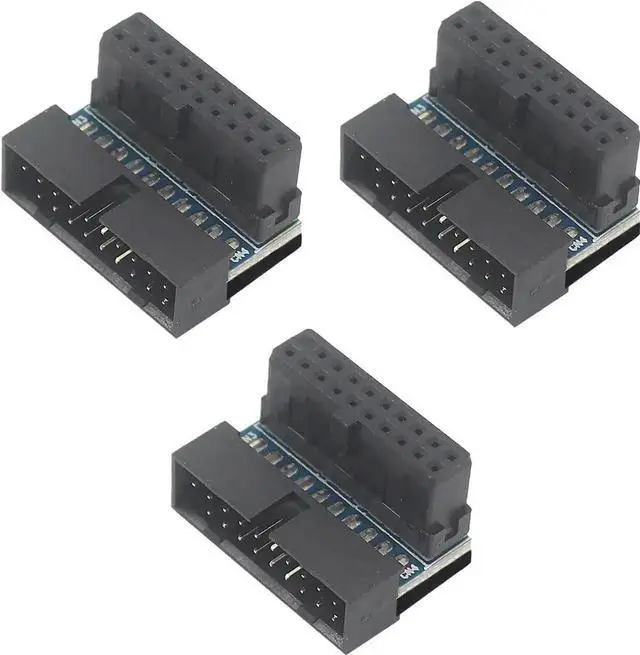 Alt view image 5 of 6 - Aomoproing 3Pcs PH19 Motherboard USB 3.0 19P 20P to 90-Degree Connector Adapter Vertical Header to Right Angle Adapter for Desktop Chassis CPU Wiring Beautification (PH19B - Black)
