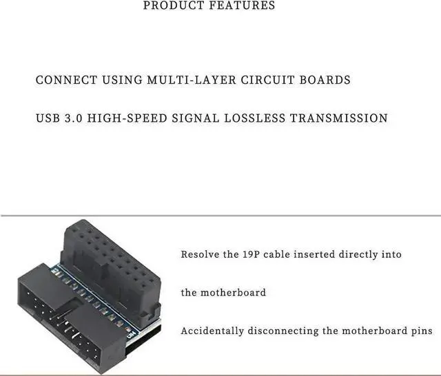 Alt view image 4 of 6 - Aomoproing 3Pcs PH19 Motherboard USB 3.0 19P 20P to 90-Degree Connector Adapter Vertical Header to Right Angle Adapter for Desktop Chassis CPU Wiring Beautification (PH19A - Black)