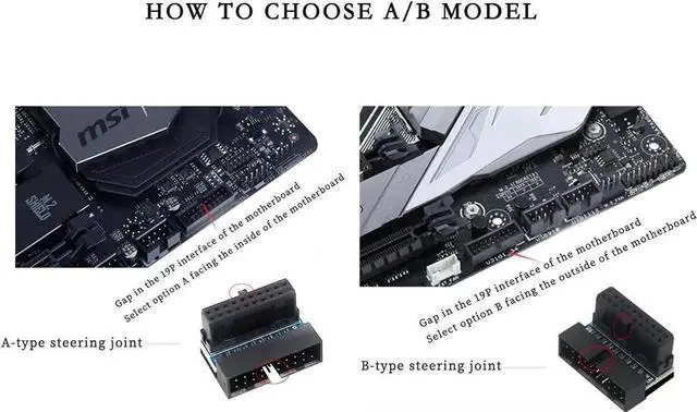 Alt view image 6 of 6 - Aomoproing 3Pcs PH19 Motherboard USB 3.0 19P 20P to 90-Degree Connector Adapter Vertical Header to Right Angle Adapter for Desktop Chassis CPU Wiring Beautification (PH19A - Black)
