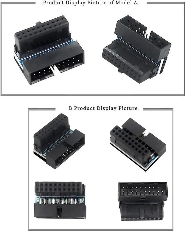 Alt view image 2 of 6 - Aomoproing 3Pcs PH19 Motherboard USB 3.0 19P 20P to 90-Degree Connector Adapter Vertical Header to Right Angle Adapter for Desktop Chassis CPU Wiring Beautification (PH19A - Black)