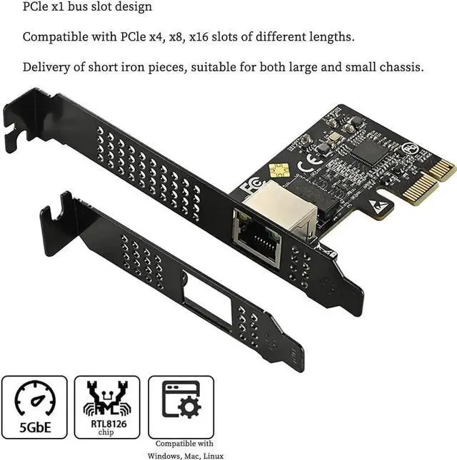 Alt view image 2 of 6 - Aomoproing IO-PCE8126-GLAN PCIe X1 to 1Port 5G RJ45 Net Work Card PXE Diskless Boot Net Work Adapter Support Desktop, Server, NAS Soft Routing