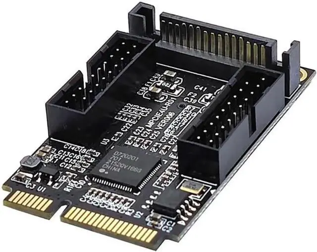Alt view image 4 of 6 - Aomoproing Mini PCIe to Dual 19-Pin Front Panel Extension Card Mini PCIE to USB3.0 Front PIN Head 19PIN Small 4-Pin/Sata Connector(4PIN)