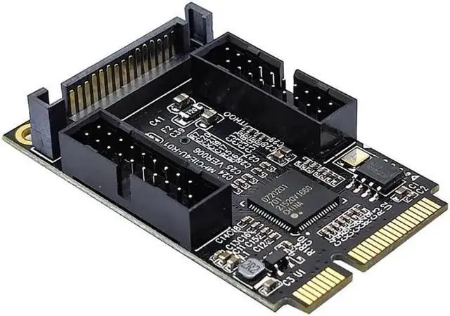 Alt view image 2 of 6 - Aomoproing Mini PCIe to Dual 19-Pin Front Panel Extension Card Mini PCIE to USB3.0 Front PIN Head 19PIN Small 4-Pin/Sata Connector(4PIN)