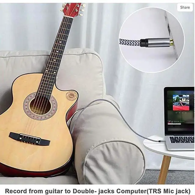 Alt view image 3 of 5 - Aomoproing 3.5mm to 6.5mm three-core male-to-male audio output/input computer-to-audio mixer adapter audio cable 2m