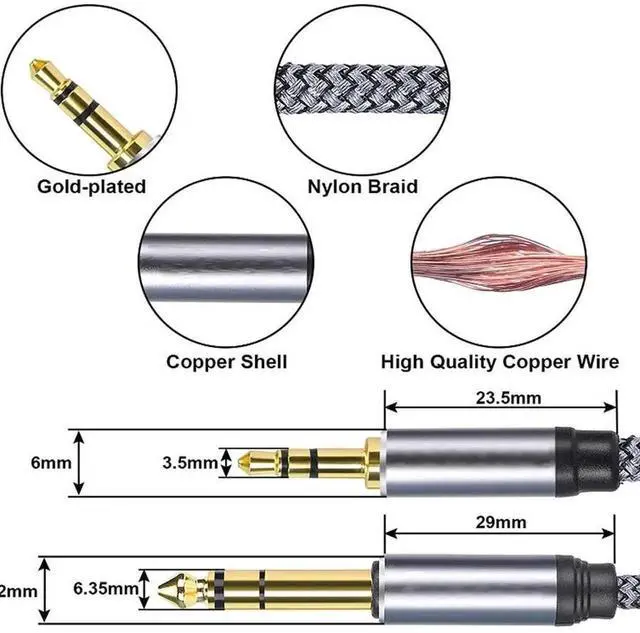 Alt view image 5 of 5 - Aomoproing 3.5mm to 6.5mm three-core male-to-male audio output/input computer-to-audio mixer adapter audio cable 2m