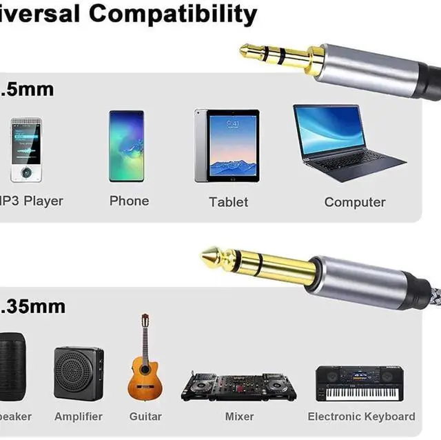 Alt view image 4 of 5 - Aomoproing 3.5mm to 6.5mm three-core male-to-male audio output/input computer-to-audio mixer adapter audio cable 2m