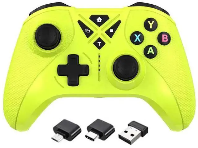 Main image of Aomoproing Wireless 2.4G multi;.functional game controller compatible with pc, $witch, Android TV Box, dual vib ration macro progamming controller green