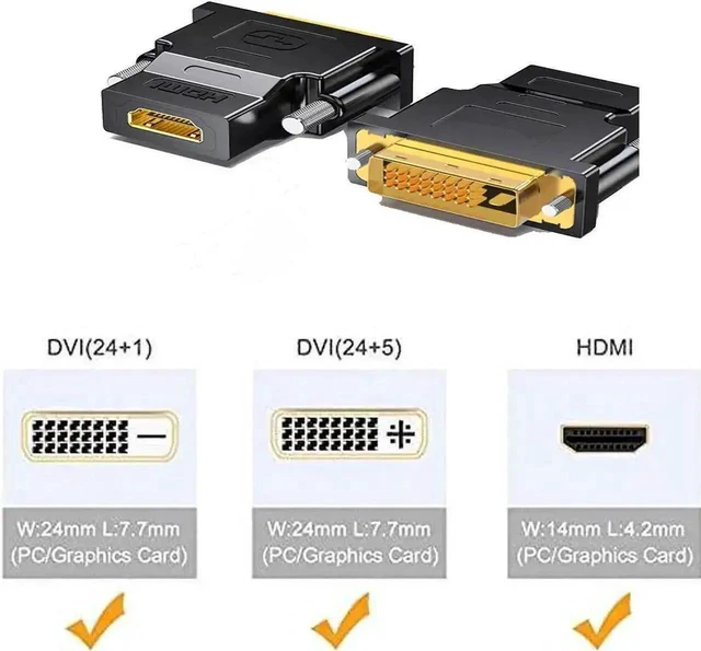 Alt view image 2 of 7 - Aomoproing DVI to HDMI Adapter 2-Pack Bi-Directional DVI Male to HDMI Female Converter Support 1080P 3D for PS3 PS4 TV Box Blu-ray Projector HDTV(DVI to HDMI)