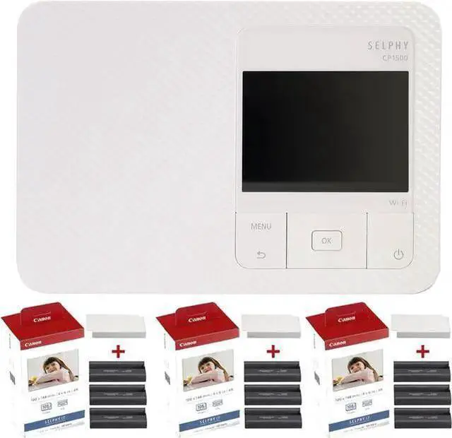 Main image of WISDUM SELPHY CP1500 Compact Photo Printer (White) with 3x KP-108IN Selphy Color Ink 4x6 Paper Set 3115B001